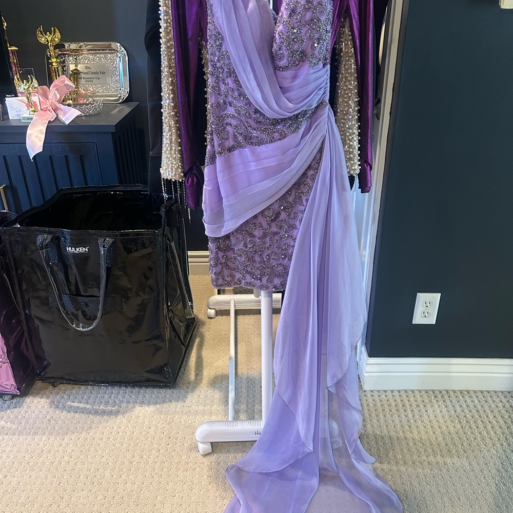 Lavender Asymmetrical Dress with Embellishments
